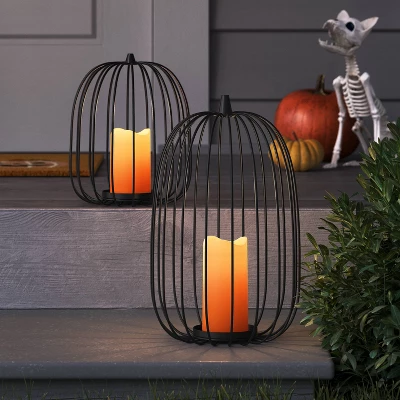 15" Lit Metal Pumpkin Lantern - Hyde And EEK! Boutique™: Black Horror Decor, Sheltered Outdoor Use, AAA Battery Required 3 15" Lit Metal Pumpkin Lantern - Hyde And EEK! Boutique™: Black Horror Decor, Sheltered Outdoor Use, AAA Battery Required