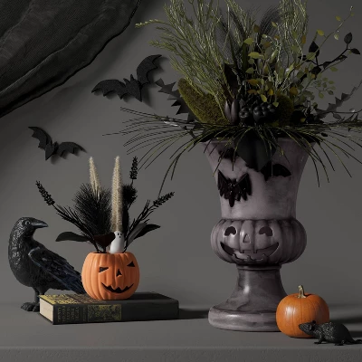 17" Textured Pumpkin Urn Bat Style Halloween Decorative Prop Gray - Hyde And EEK! Boutique™ 3 17" Textured Pumpkin Urn Bat Style Halloween Decorative Prop Gray - Hyde And EEK! Boutique™