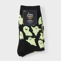 Women's Glow-in-the-Dark Ghosts Halloween Crew Socks - Hyde And EEK! Boutique™ Black 4 - 10