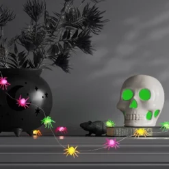 20ct Plastic Spider With Glitter Halloween Indoor Outdoor Novelty Dewdrop Light String With Warm White LEDs - Hyde And EEK! Boutique™