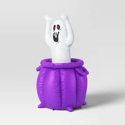 5' Ghost With Cauldron Animated LED Inflatable Up And Down Decoration White - Hyde And EEK! Boutique™ 4 5' Ghost With Cauldron Animated LED Inflatable Up And Down Decoration White - Hyde And EEK! Boutique™ - Image 2