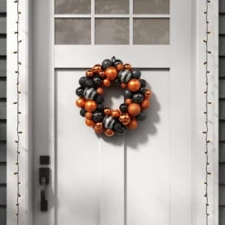 16" Artificial Wreath With Bulb Option Orange/Black - Hyde And EEK! Boutique™