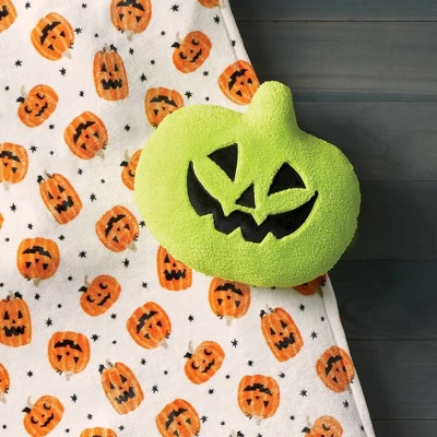Pumpkin Shaped Halloween Faux Shearling Pillow Green - Hyde And EEK! Boutique™: Indoor Decorative, Oval 3 Pumpkin Shaped Halloween Faux Shearling Pillow Green - Hyde And EEK! Boutique™: Indoor Decorative, Oval