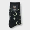 Women's Glow-in-the-Dark Moon And Stars Halloween Cozy Crew Socks - Hyde And EEK! Boutique™ Black 4 - 10