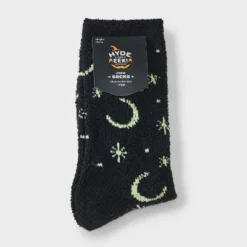 Women's Glow-in-the-Dark Moon And Stars Halloween Cozy Crew Socks - Hyde And EEK! Boutique™ Black 4 - 10