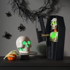 5" Light And Sound Skeleton In Coffin Halloween Decorative Prop Black - Hyde And EEK! Boutique™