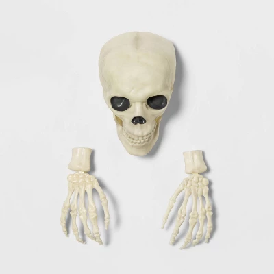 15" Glow In The Dark Skull With Hands Halloween Decorative Prop - Hyde And EEK! Boutique™: Antique Finish, Indoor/Outdoor Use 4 15" Glow In The Dark Skull With Hands Halloween Decorative Prop - Hyde And EEK! Boutique™: Antique Finish, Indoor/Outdoor Use - Image 2