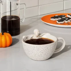 12.5 Fl Oz Stoneware Skeleton In Latte Mug With Crackle - Hyde And EEK! Boutique™