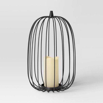 15" Lit Metal Pumpkin Lantern - Hyde And EEK! Boutique™: Black Horror Decor, Sheltered Outdoor Use, AAA Battery Required 4 15" Lit Metal Pumpkin Lantern - Hyde And EEK! Boutique™: Black Horror Decor, Sheltered Outdoor Use, AAA Battery Required - Image 2