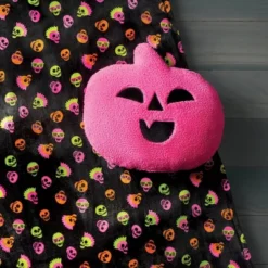 Pumpkin Shaped Faux Shearling Halloween Throw Pillow Pink - Hyde And EEK! Boutique™: Indoor Oval Cushion, Recycled Polyester Fill