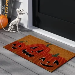 1'6"x2'6" Three Jack O Lanterns Coir Doormat Orange - Hyde And EEK! Boutique™