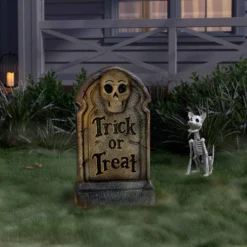 21" 'Trick Or Treat' Lit Plastic Tombstones Halloween Decorative Prop Gray - Hyde And EEK! Boutique™